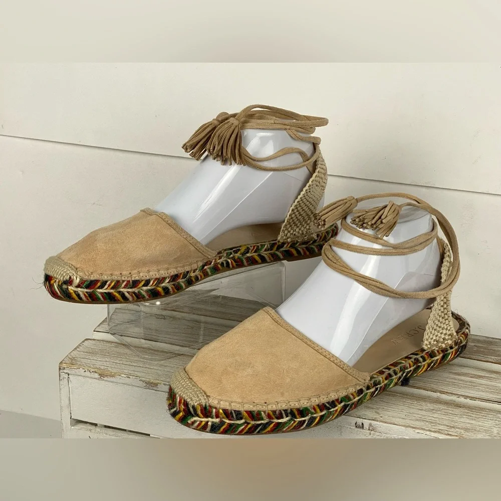 J. Crew Baja desert canyon Suede Flat Espadrilles Sz 9 Lace Up Ankle Ties Beige - Picture 3 of 12